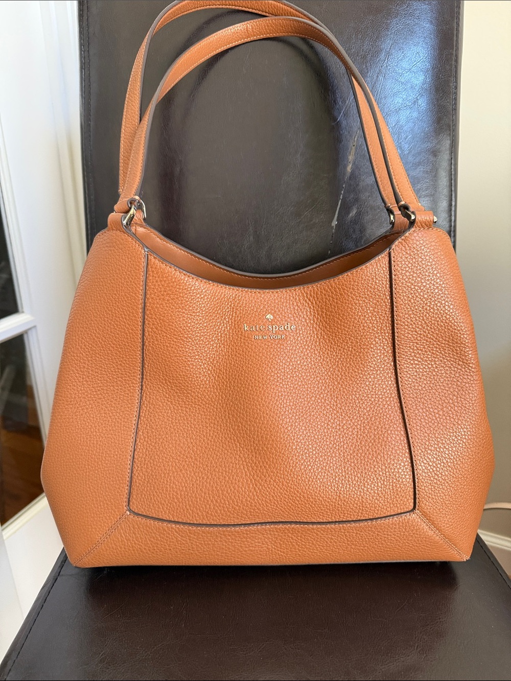 kate spade Pebbled Leather Shoulder Tote in Cognac Tan
